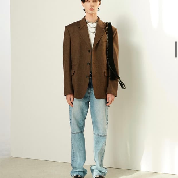 알렌느 브라운 트위드 울블레이저 XL