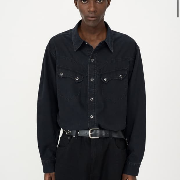 인사일런스 워시드 데님 웨스턴 셔츠 WASHED BLACK L사이즈