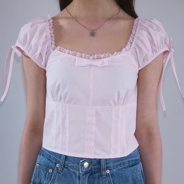 로제프란츠 리본 핀턱 크롭 블라우스 핑크