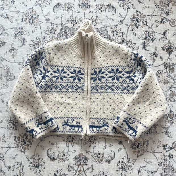 빈티지 노르딕 패턴 니트 집업