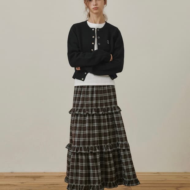 벨로엘 Winter shirring long skirt check BRO