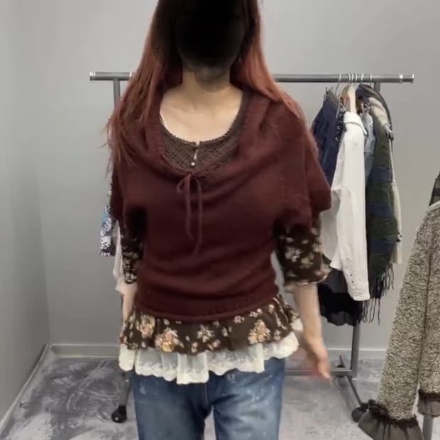 크루빈티지 후드 니트 모리걸 너드