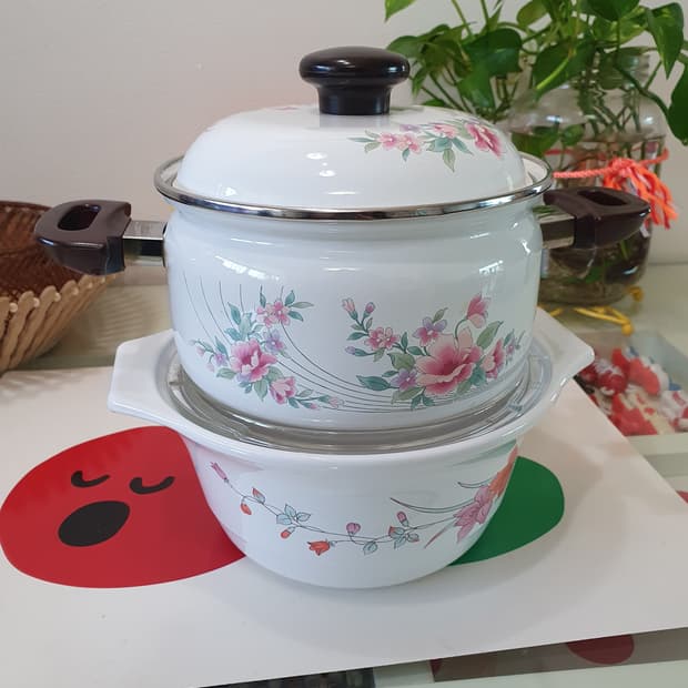 Siam Fuji Ware 꽃무늬 냄비 16cm