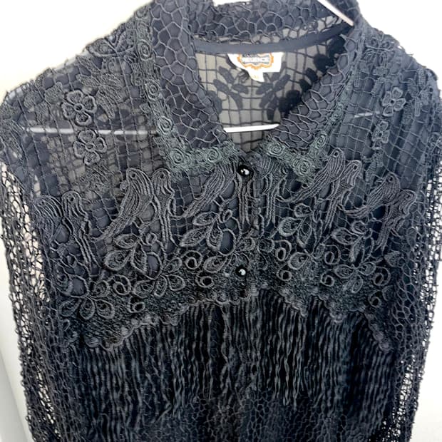 블랙 프린지 레이스 시스루 셔츠