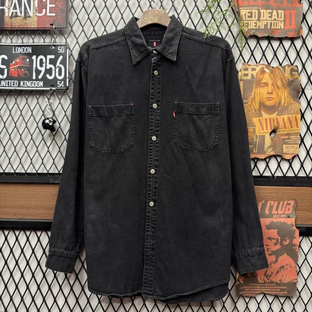 00s 리바이스 레드탭 데님 셔츠 전면 투포켓 포인트 흑청
