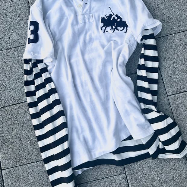 *rare* 2000s 폴로 화이트 빅포니 카라 반팔티