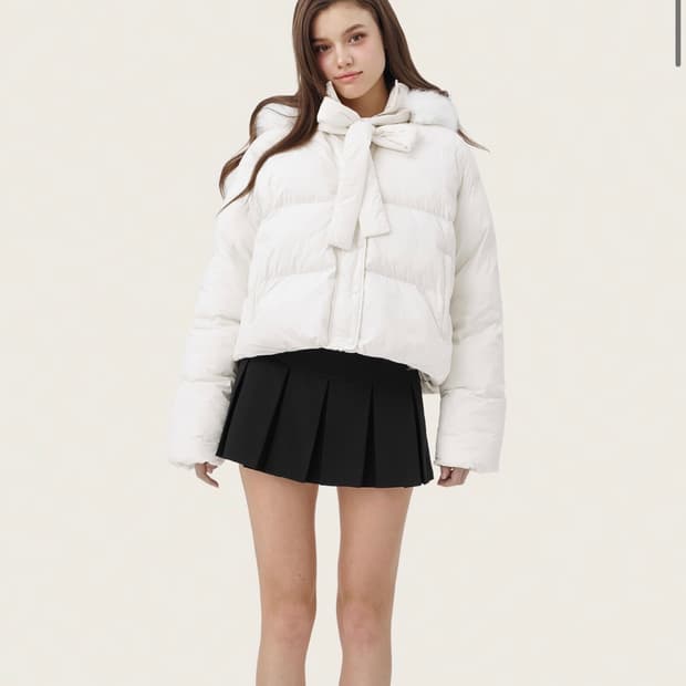 클리시어 스노위 리본 패딩 퍼자켓