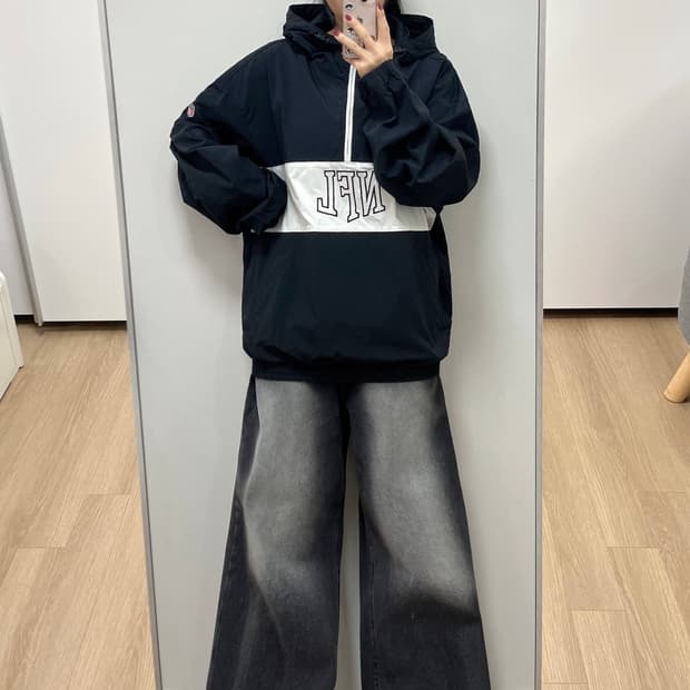 NFL 블랙 화이트 후드 아노락 자켓