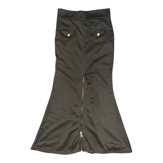 Skinny Lip 스키니립 금장 단추 밴딩 롱스커트 갸루y2k