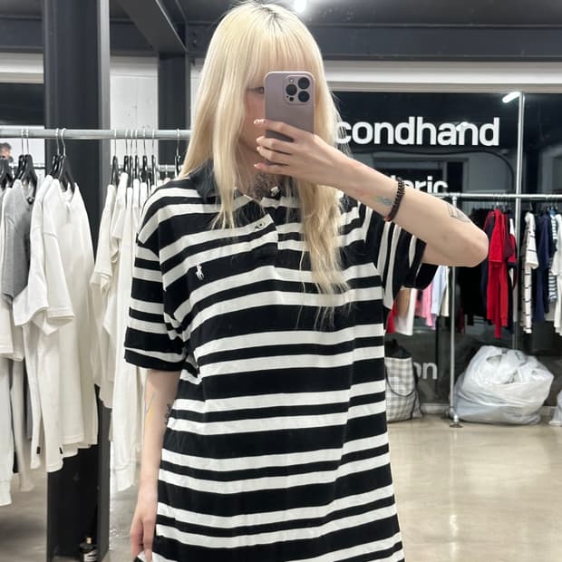 폴로 랄프로렌 검흰 pk 스트라이프 반팔 셔츠