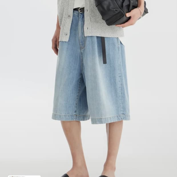 유스 24SS 와이드 하프 데님 라이트 블루 S