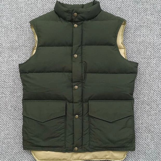 USA made forest green down vests