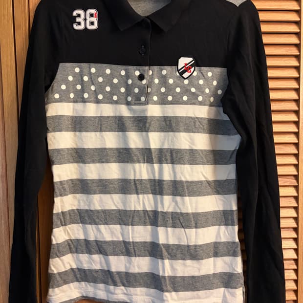 스트라이프 도트 카라 롱슬리브