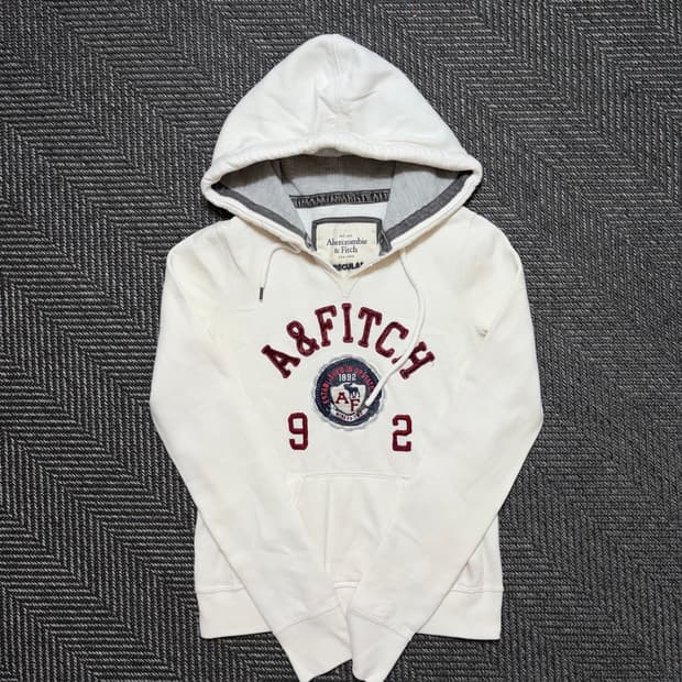 A&F 아베크롬비 화이트 아치로고 패치 기모 후드티(S)