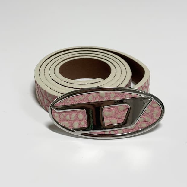 디젤 B-1DR 핑크 레오파드 카프 레더 슬림 벨트