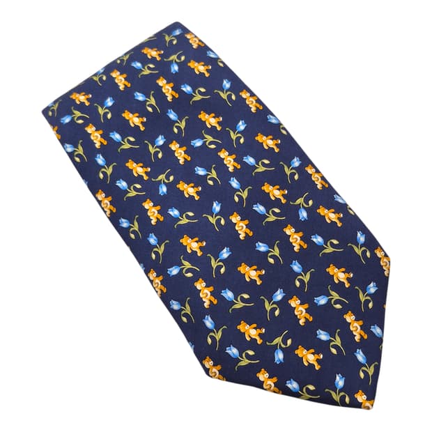 90s 프랑스 니나리치 테디베어 튤립 실크 넥타이