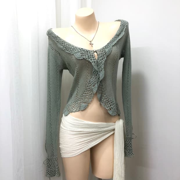 fairy mint crochet frill cardigan