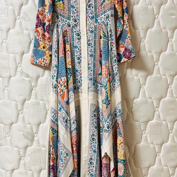 알투라자 패턴 실크100% 롱 원피스 38