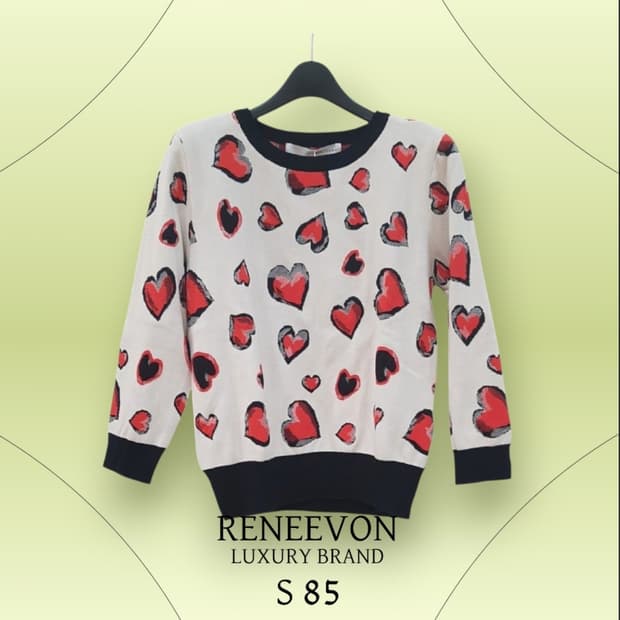 레니본 하트 패턴 베이지 여성 니트 스웨터 55