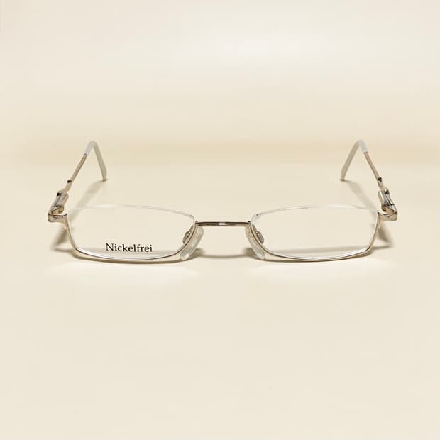 874 슬림 직사각 역반무테 안경 실버 메탈 니켈프리 초경량 데드스탁