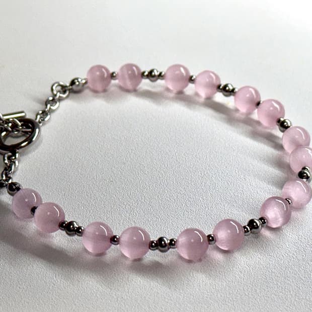 (맞춤 사이즈) 천연석 캣츠아이 분홍 고급 원석팔찌