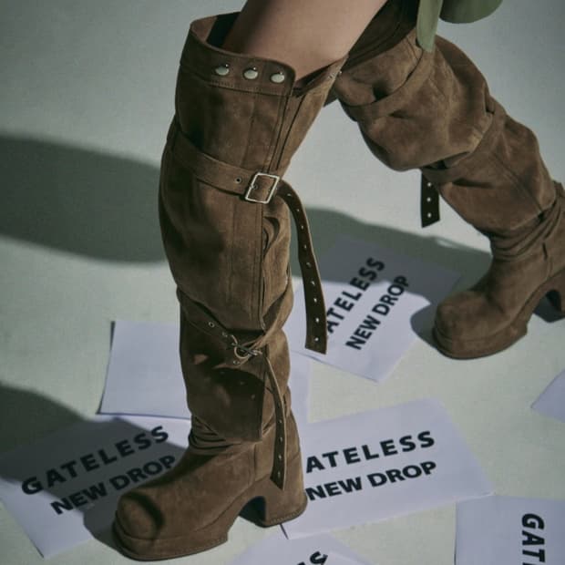 게이트리스 싸이하이 버클 스웨이드 롱부츠 카멜 M(235 240 245)