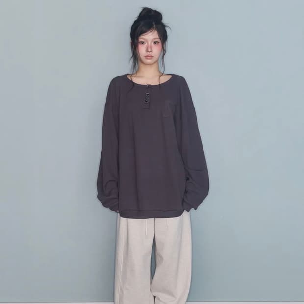 미레코 심볼 피그먼트 와플 롱슬리브 차콜