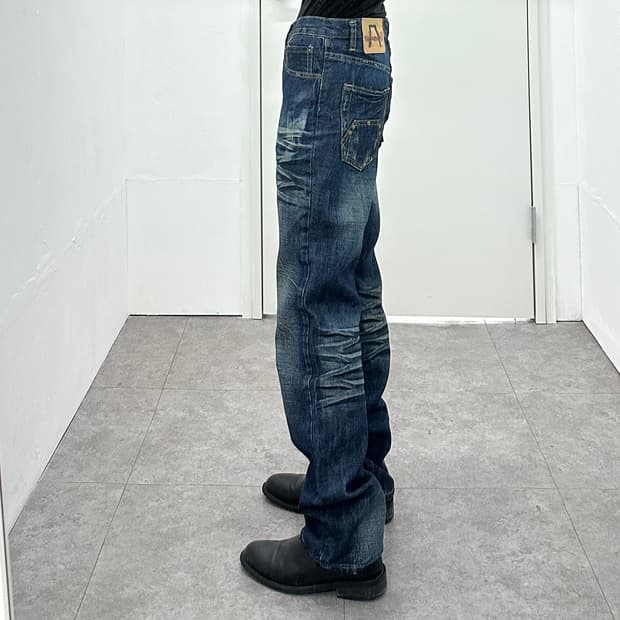 Studded Back Pocket Faded Denim Jeans