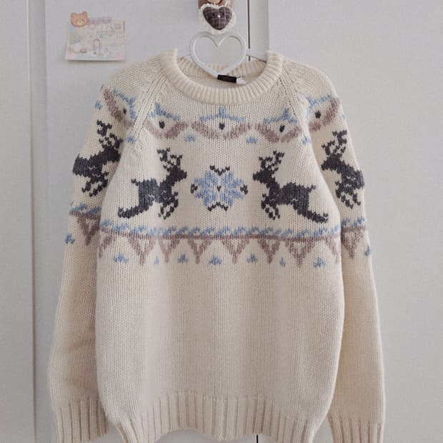 빈티지 아이보리 눈꽃사슴 니트