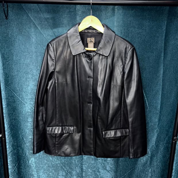 (M) 90s 캘빈클라인 혼방 레더 자켓