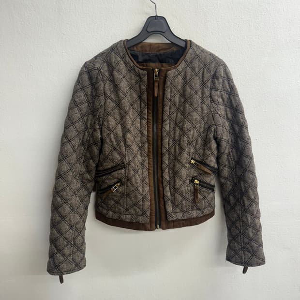 (Zara) 자라 베이직 브라운 트위드 퀄팅 집업 M