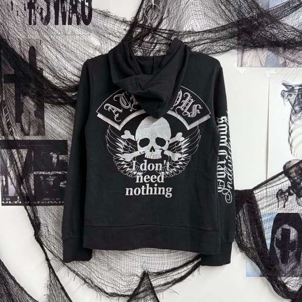 00s punk skull printing hood zipup