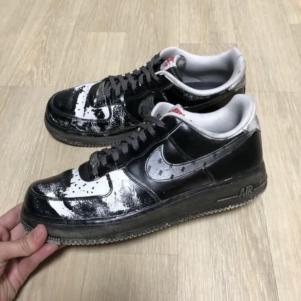 (285) 나이키 NIKE 에어포스원 3M 크랙 커스텀 블랙 화이트