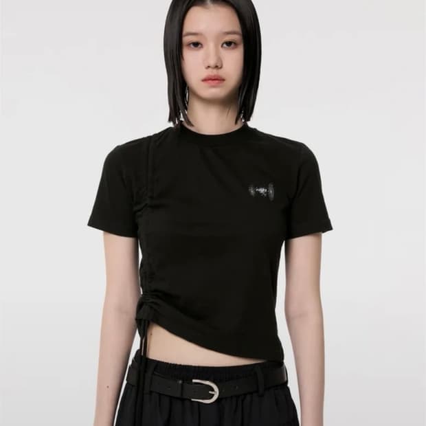 *새상품 플레어업 쉬폰 셔링 티셔츠 블랙