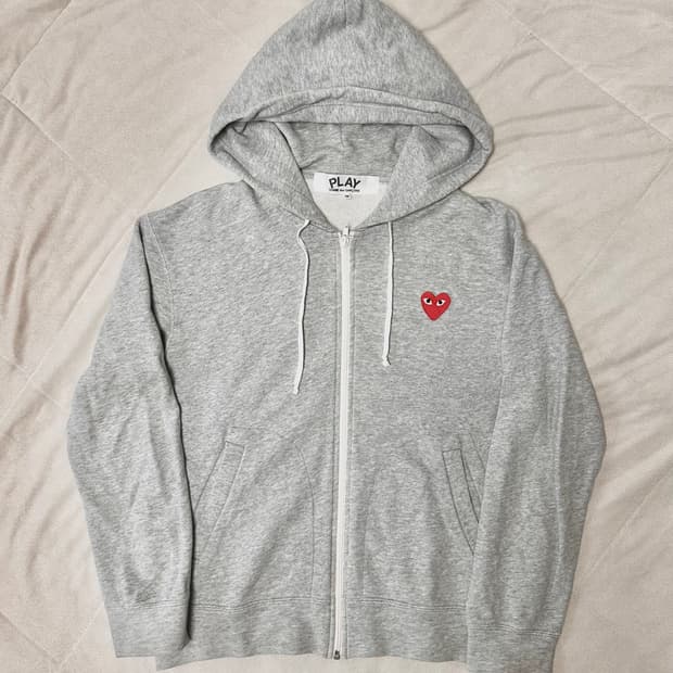 꼼데가르송 플레이 그레이 후드집업