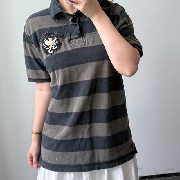 [XL] 폴로 스트라이프 브라운 카라반팔티