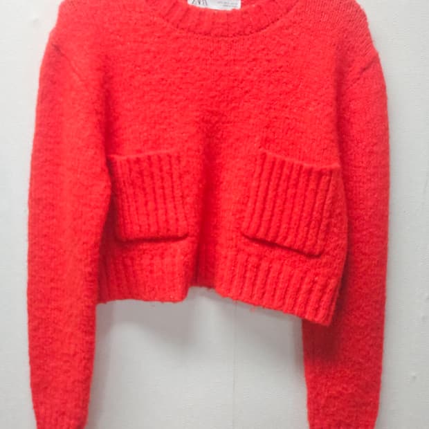 ZARA  자라 레드 크롭 니트 포켓 니트  S