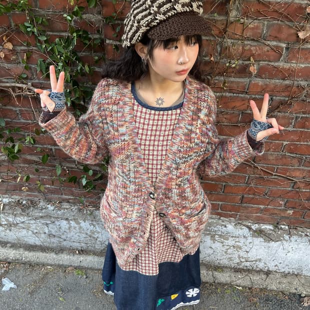 일본 무지개떡 니트 가디건