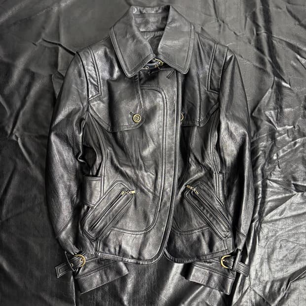 Black leather collared jacket