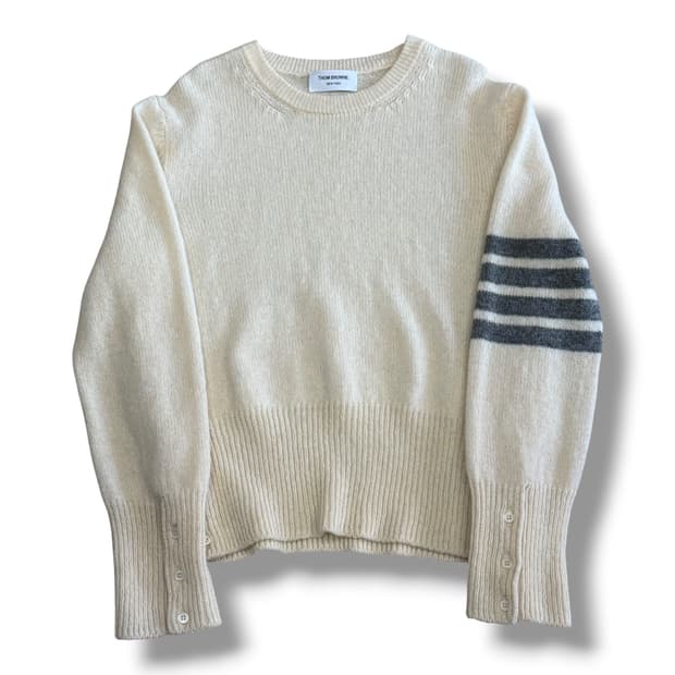 Thom Browne 그레이 완장 아이보리 울 니트