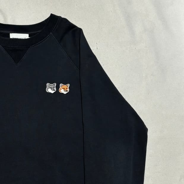 L 메종키츠네 더블 폭스 해드 패치 블랙 맨투맨