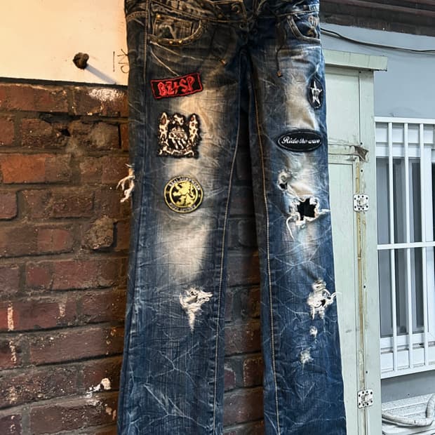 *rare* 2000s VTG 레이스업 패치 부츠컷 데님팬츠