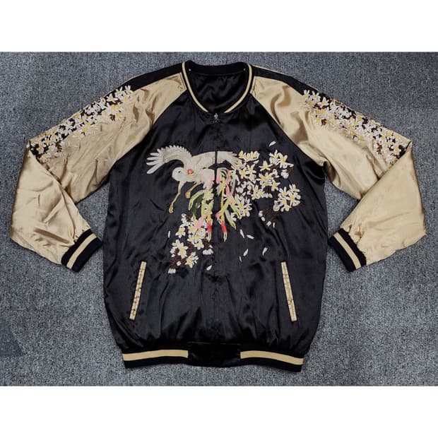 빈티지 동양풍 봉황 사쿠라 자수 리버시블 양면 스카쟌 자켓 XL