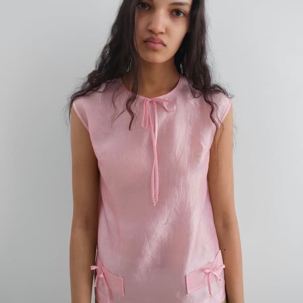 [XS,S,M]기마구아스 Twiggy 보우 실크 탑/핑크