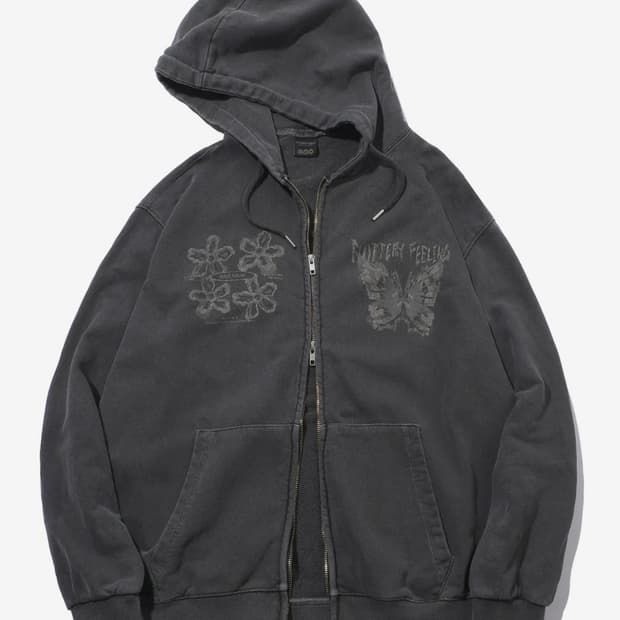 꼼파뇨 플러터리 피그먼트 후드 집업 스모크 블랙