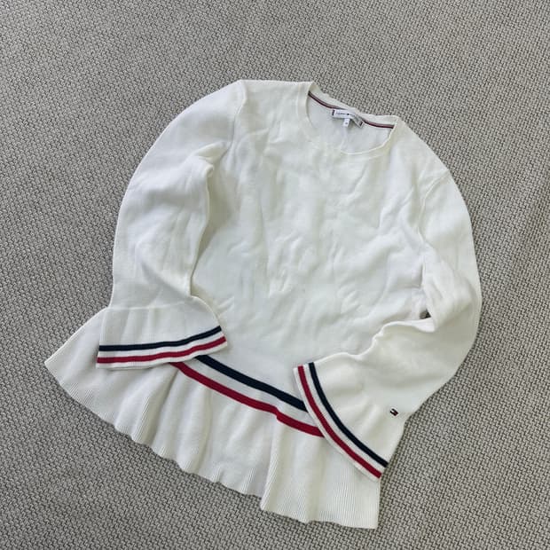 XS 타미힐피거 화이트 니트 탑 0408D