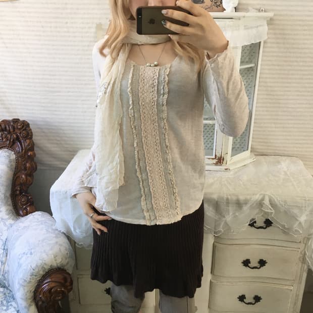 빈티지 핑크베이지 레이스 히메 롱슬리브