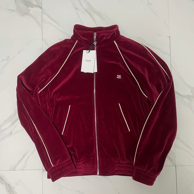 새상품 셀린느 트리오페 벨벳 트랙 져지 자켓 L 버건디 정품택O