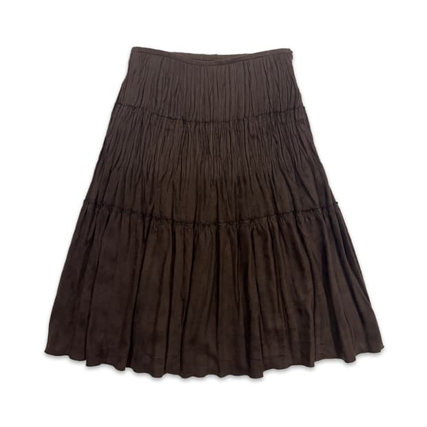빈티지 MICHEL KLEIN 브라운 스웨이드 플리츠 미디 스커트