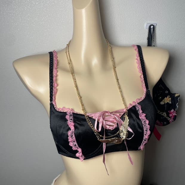 빈티지 갸루 아일렛 블랙핑크 브라